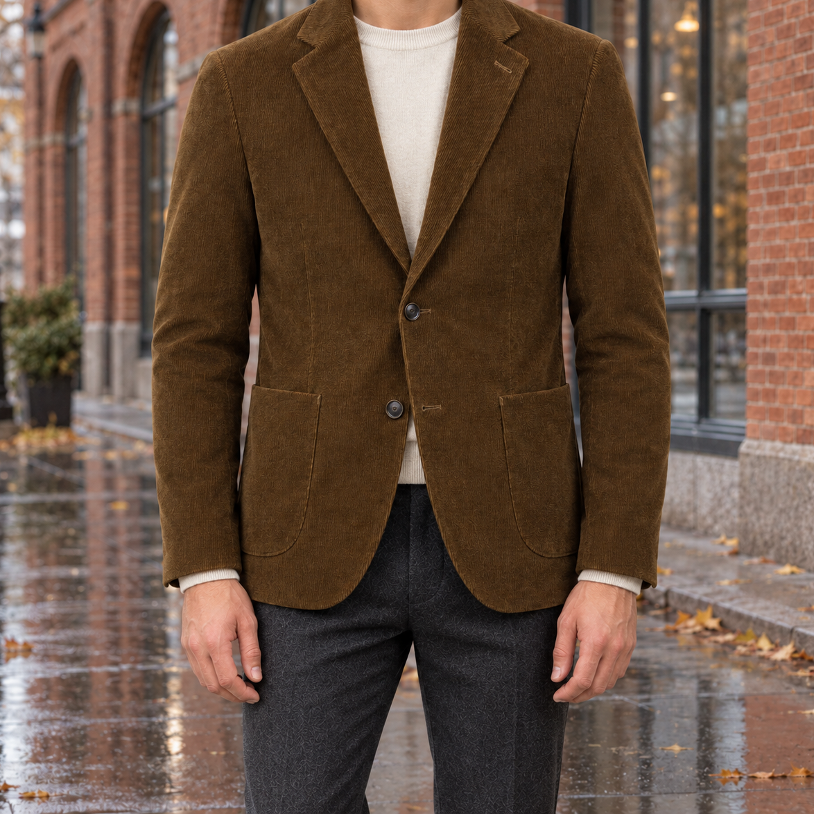 Jameson Corduroy Two-Button Blazer - Coffee, worn