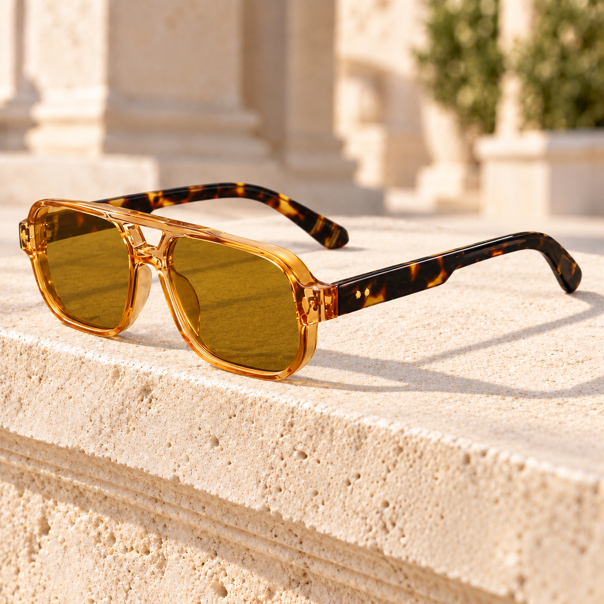 Wade Double-Bridge Oversized Sunglasses — Cognac, full frame