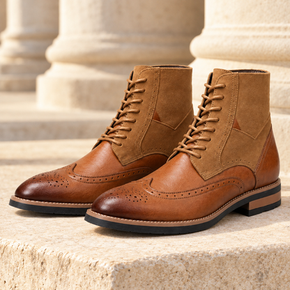 Russell Leather Wingtip Lace-Up Boots - Cognac, full pair