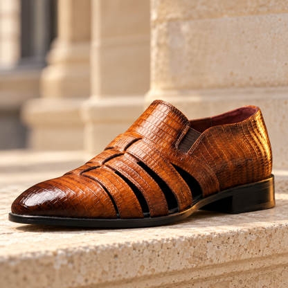 Lucian Cutout Dress Shoes — Cognac, full shoe