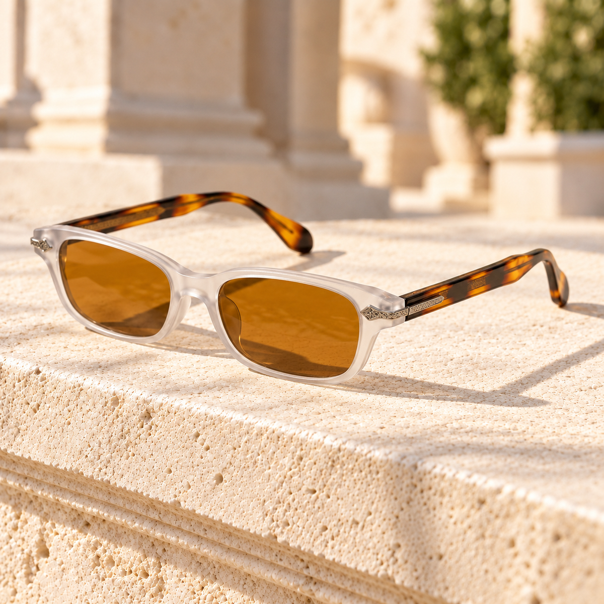 Tessa Rectangle Acetate Sunglasses — Crystal, full frame