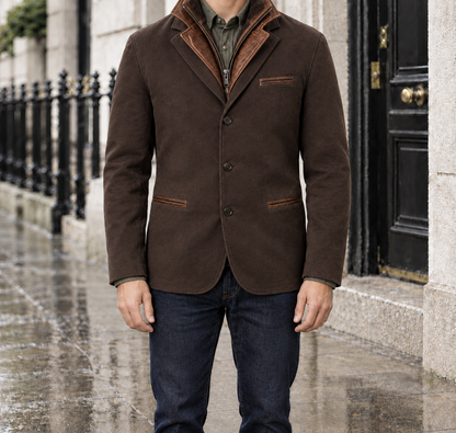 Walter Contrast-Collar Button Jacket - Dark Brown, worn