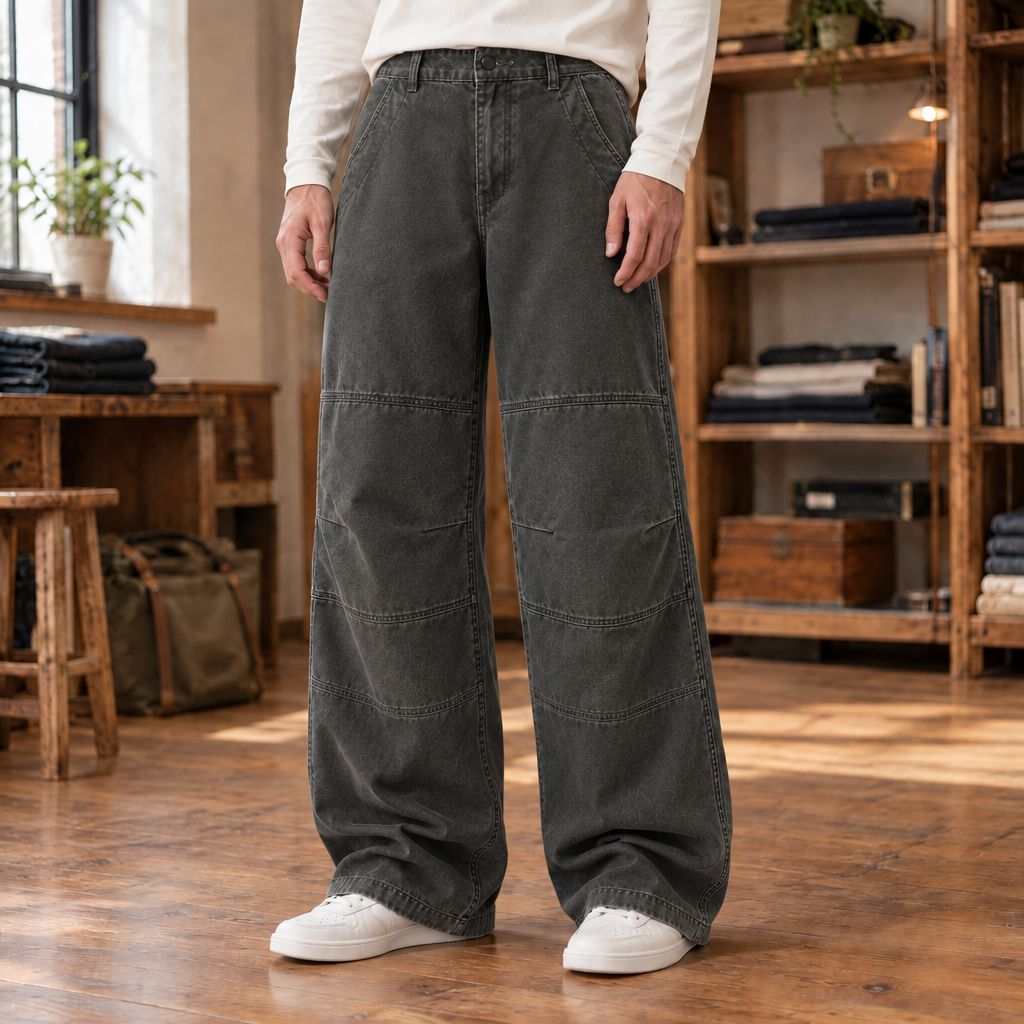 Reed Double-Knee Cotton Work Pants - Dark Gray, worn, full pants