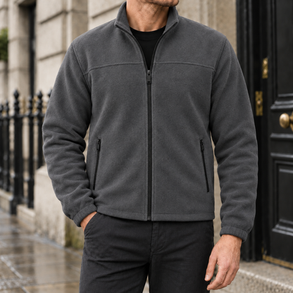 Elliot Polar Fleece Zip Jacket - Dark Gray, worn, full jacket