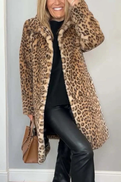 Mid-length Coat with Soft Fur Leopard Print  Drako Watches