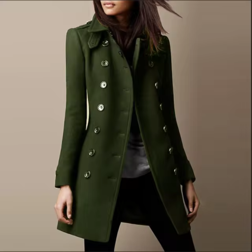 Women's Winter Coat | Double-Breasted Military Style | Soft Natural Fabrics | Warm & Flattering Silhouette  Drako™️