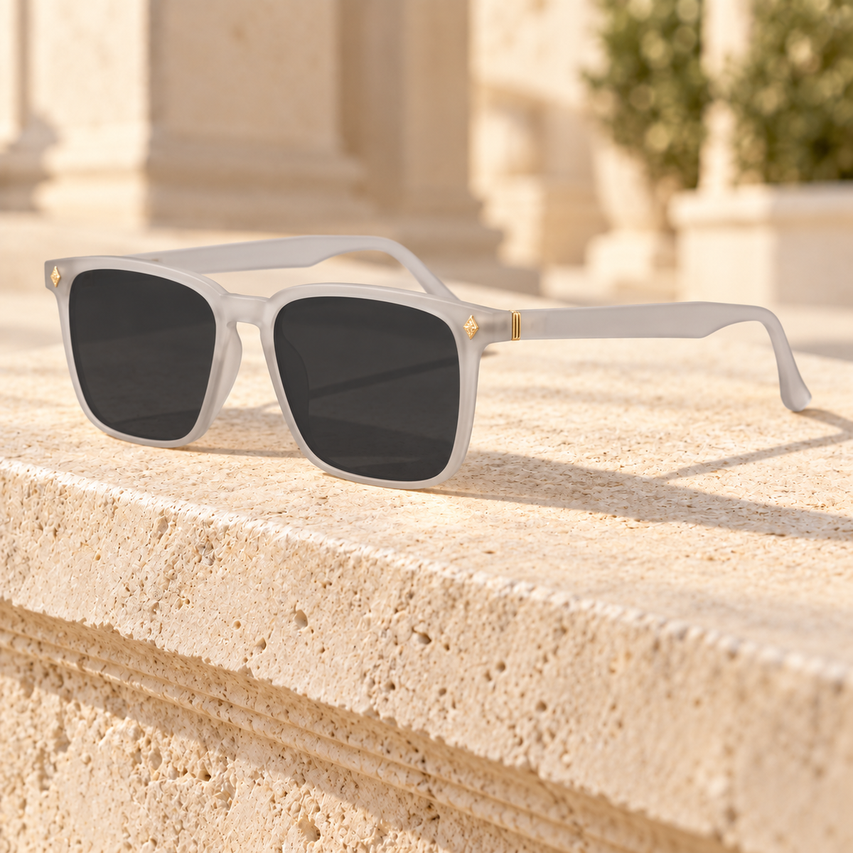 Bennett Gold-Stud Square Sunglasses - Frosted Grey/Grey, full frame
