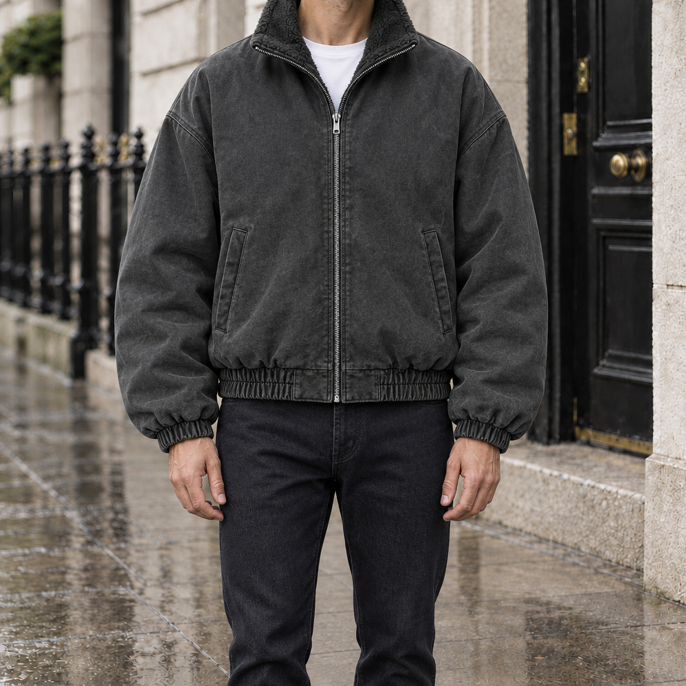Derek Fleece-Lined Canvas Jacket - Gray, worn