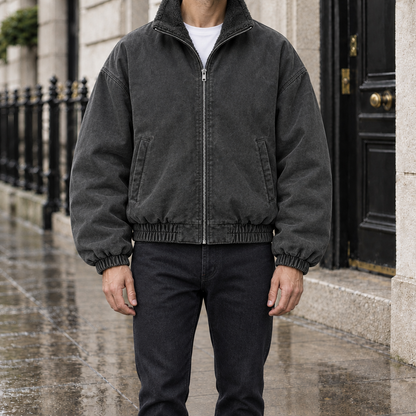 Derek Fleece-Lined Canvas Jacket - Gray, worn