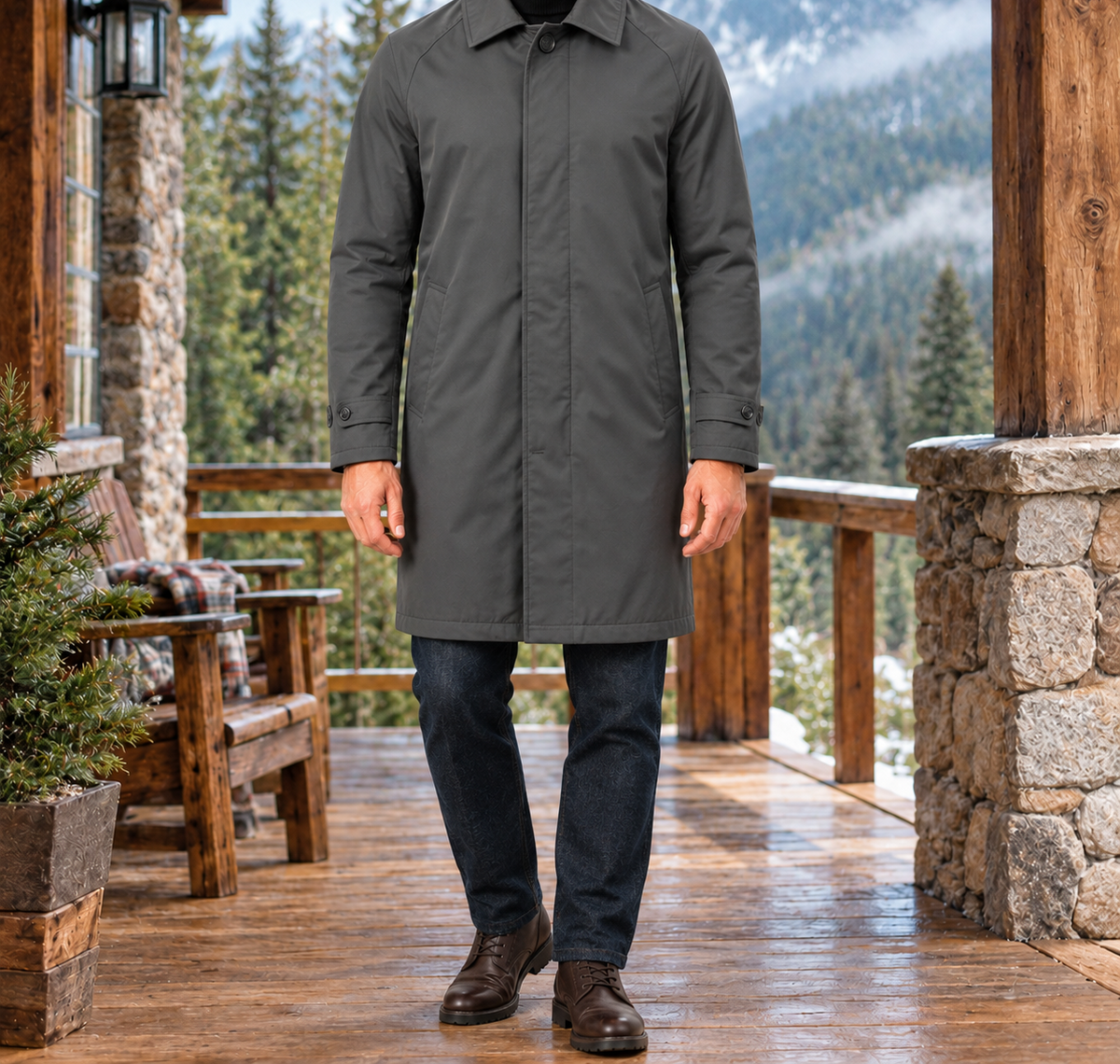 Pierce Single-Breasted Mac Coat - Gray, worn