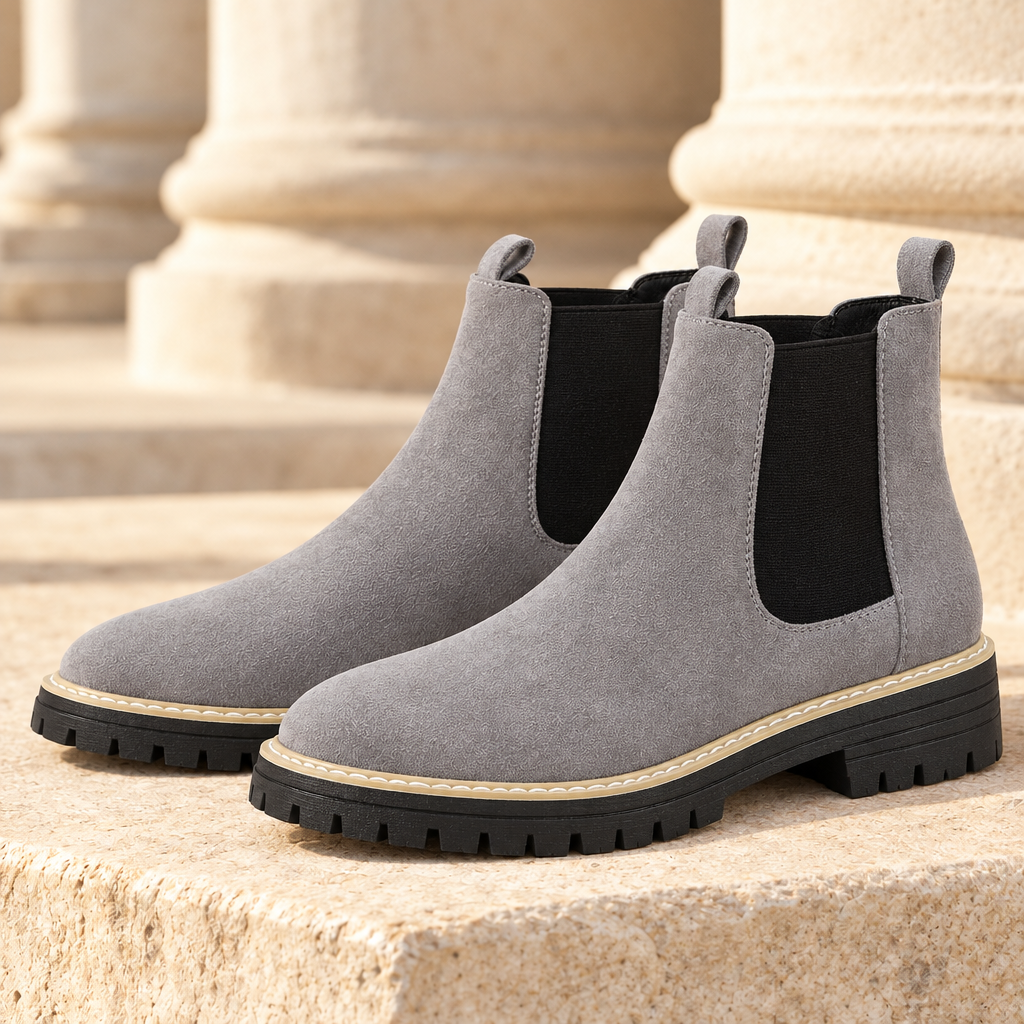 Kendall Faux-Suede Lug-Sole Chelsea Boots - Gray, full pair