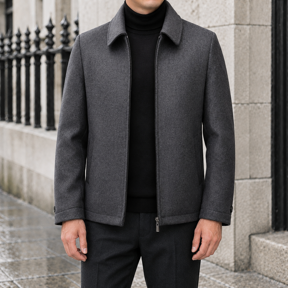 Owen Wool-Blend Zip Jacket - Gray, worn, full jacket