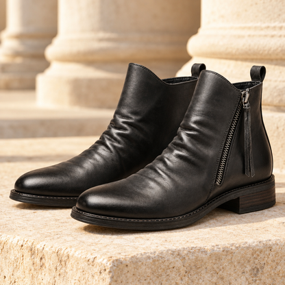 Evan Ruched Side-Zip Boots - Gray, full pair
