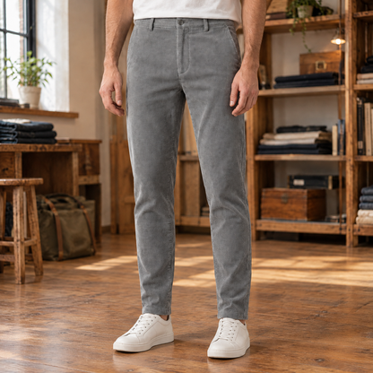 Clark Corduroy Tapered Trousers - Gray, worn, full length