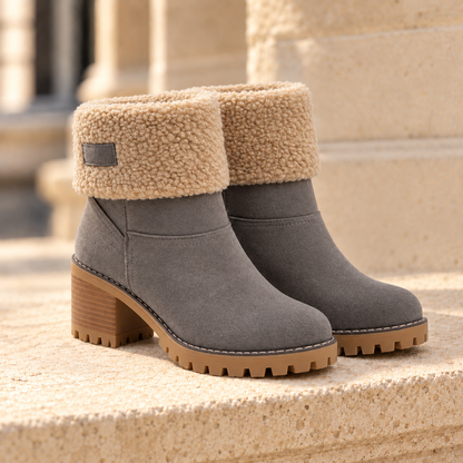 Aspen Faux-Shearling Cuff Ankle Boots - Gray, full pair