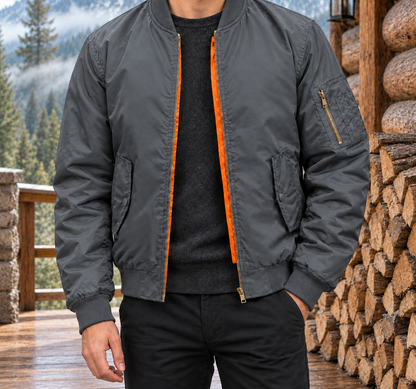 Brett Contrast-Lined Flight Jacket - Gray, worn