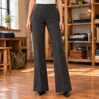 Lauren Fleece-Lined Bootcut Trousers - Charcoal Gray, worn, full trousers