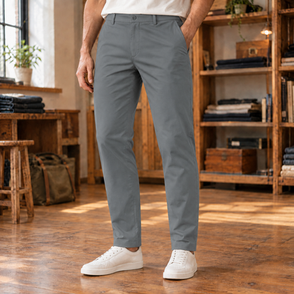 Graham Stretch Slim Chinos - Gray, worn, full trousers