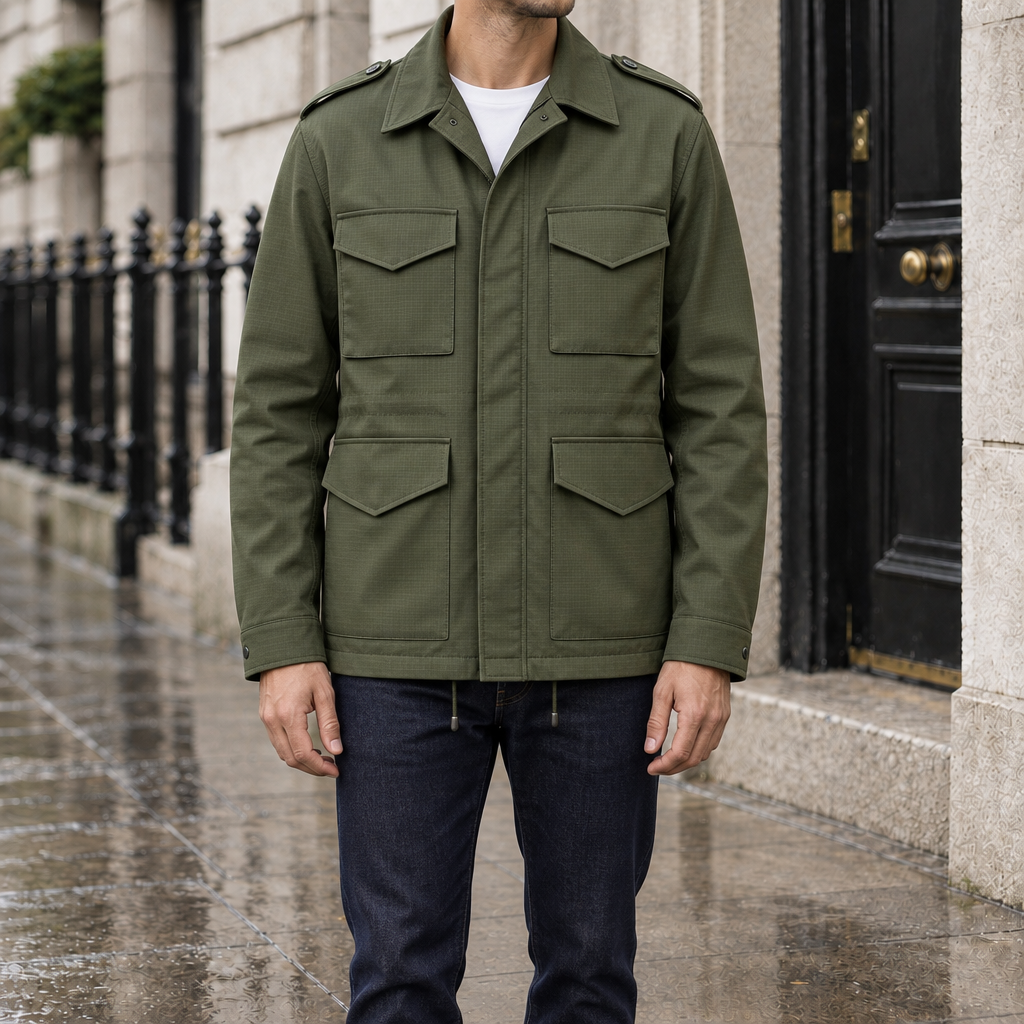 Austin Four-Pocket Field Jacket - Army Green, worn, full jacket