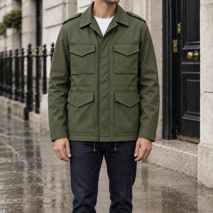 Austin Four-Pocket Field Jacket - Army Green, worn, full jacket