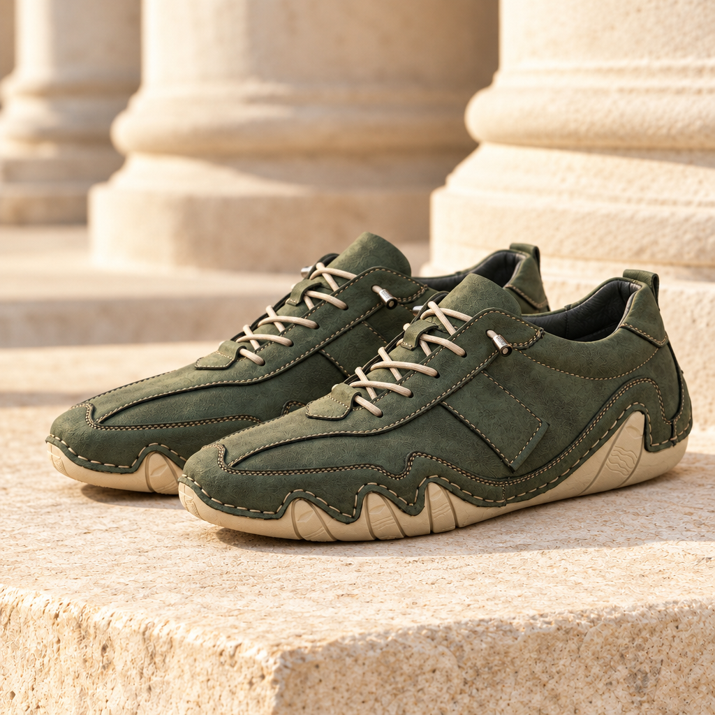 Gavin Wavy-Sole Leather Lace-Up Shoes - Green, full pair
