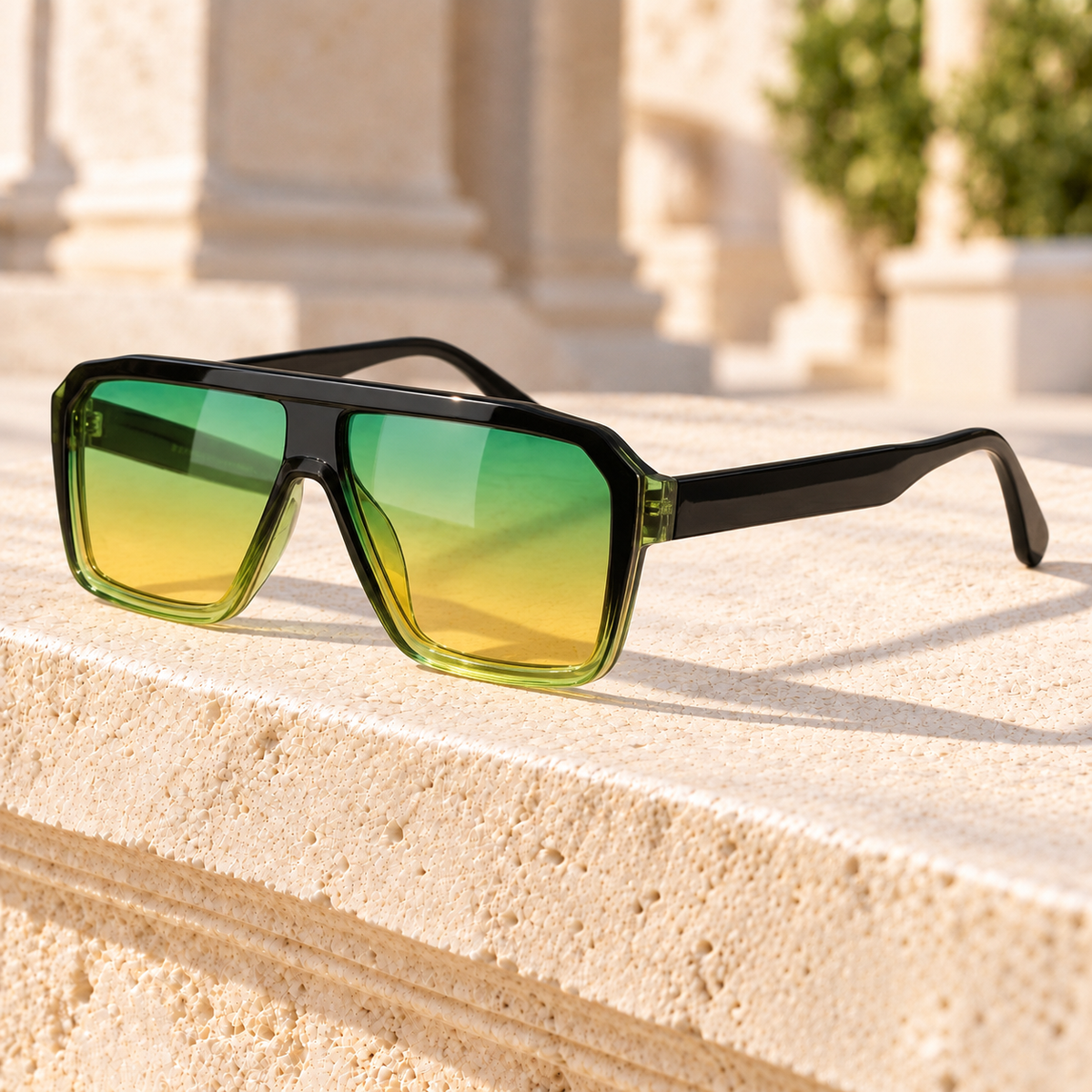 Dana Flat-Top Aviator Sunglasses — Green, full frame