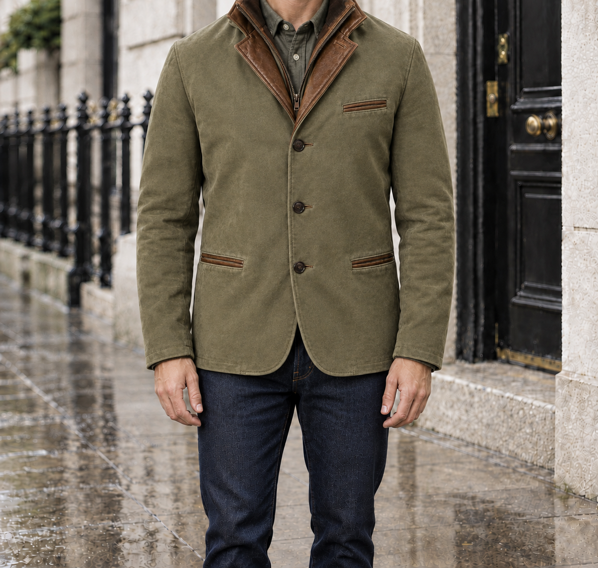 Walter Contrast-Collar Button Jacket - Green, worn