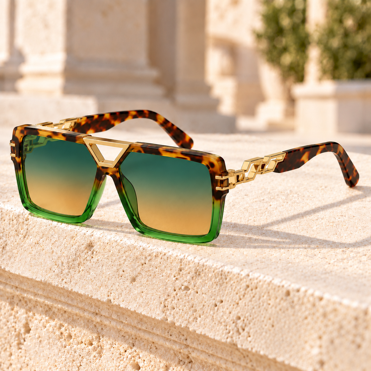Valerie Chain-Link Oversized Sunglasses — Green, full frame