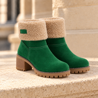 Aspen Faux-Shearling Cuff Ankle Boots - Green, full pair