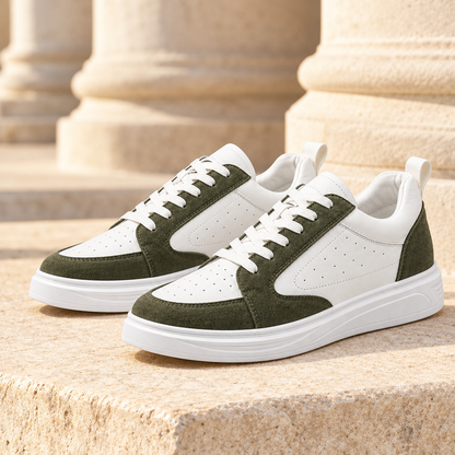 Caleb Suede-Panel Court Sneakers - Green, full pair