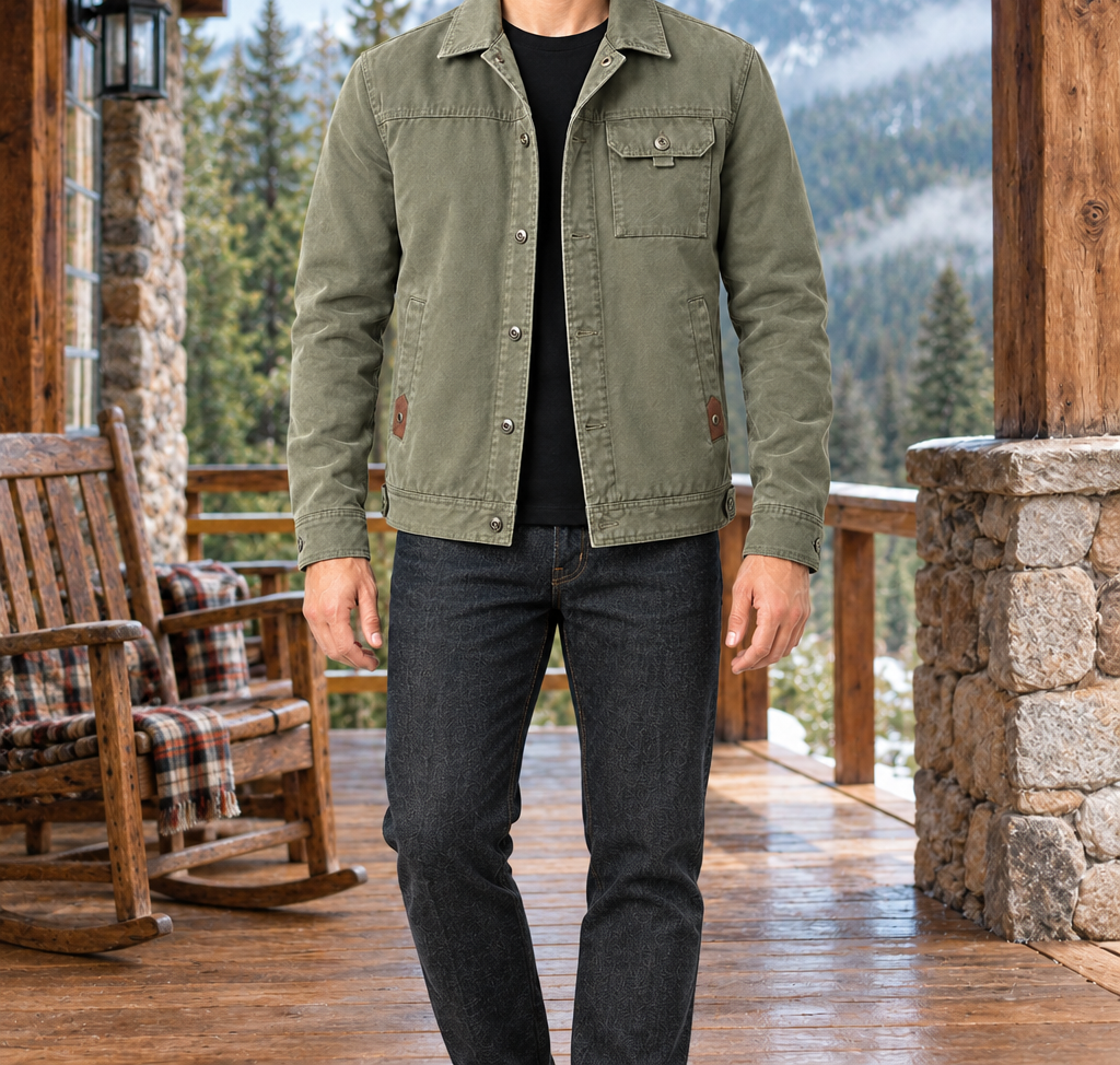 Garrett Button-Front Utility Jacket - Pine Green, worn