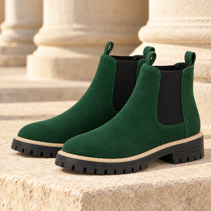 Kendall Faux-Suede Lug-Sole Chelsea Boots - Green, full pair