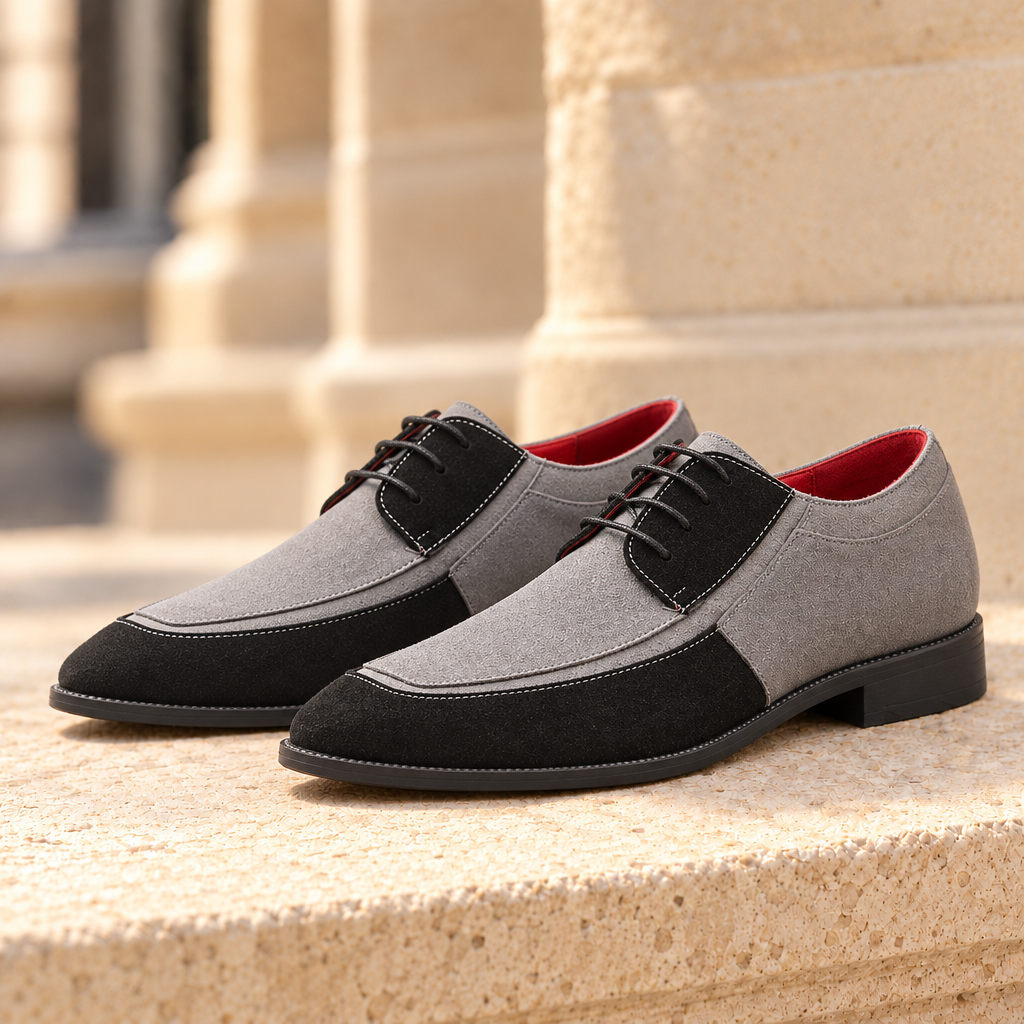 Harrison Two-Tone Derby Shoes - Grey/Black, full pair
