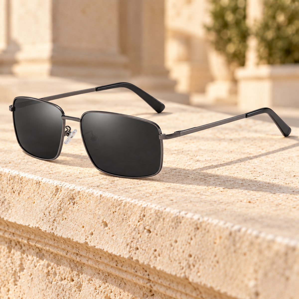 Hunter Slim Metal Rectangle Sunglasses — Gunmetal/Grey, full frame