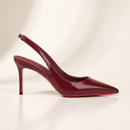 The Margaux slingback heel in Bordeaux, side profile