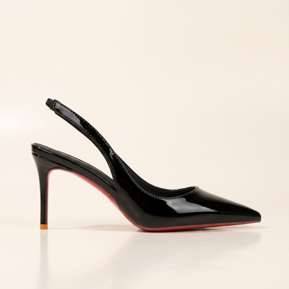 The Margaux slingback heel in Noir, side profile