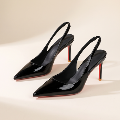 The Margaux slingback heel in Noir, pair, three-quarter view