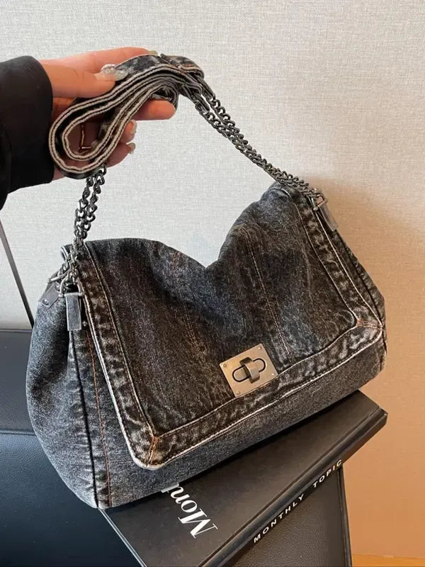 Verona Denim Chain Shoulder Bag  Drako™️