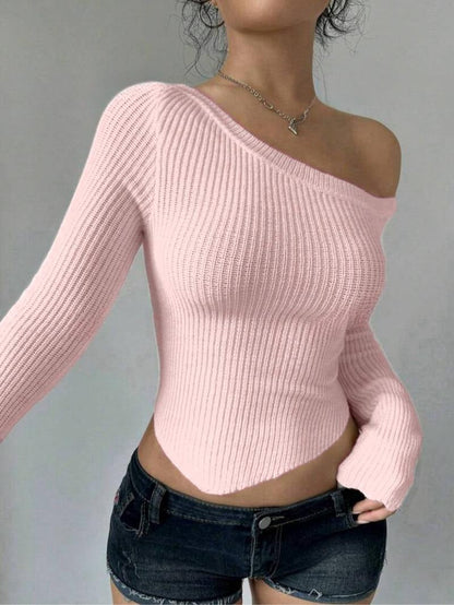 Alba Ribbed Off-Shoulder Knit Top  Drako™️