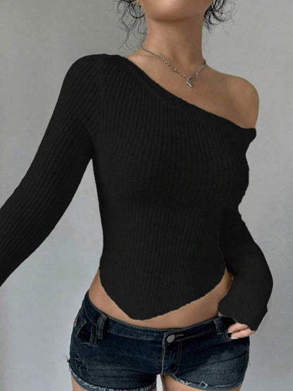 Alba Ribbed Off-Shoulder Knit Top  Drako™️