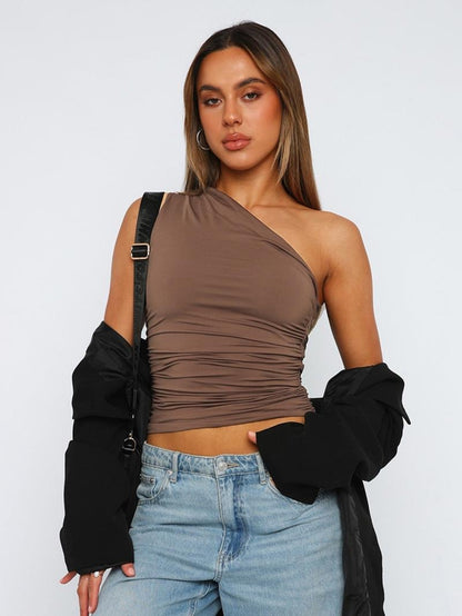 Valmora One-Shoulder Ruched Top  Drako™️