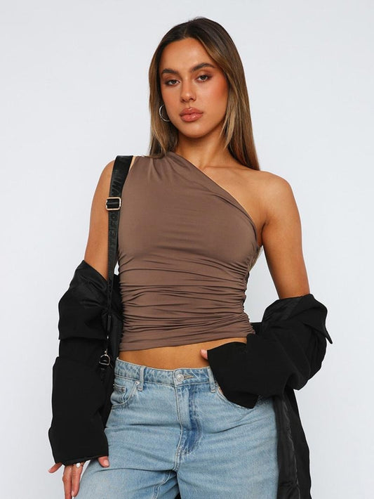 Valmora One-Shoulder Ruched Top  Drako™️