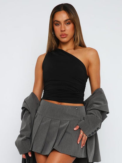 Valmora One-Shoulder Ruched Top  Drako™️