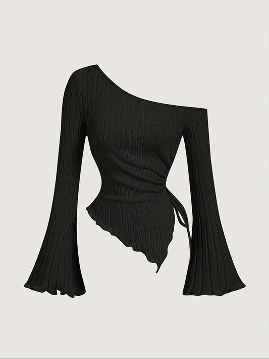 Malaga Asymmetric Ribbed Top  Drako™️