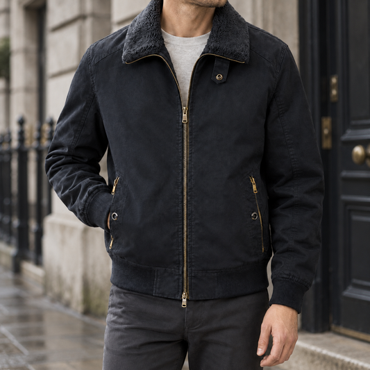Ronan Fleece Collar Jacket - Black Blue