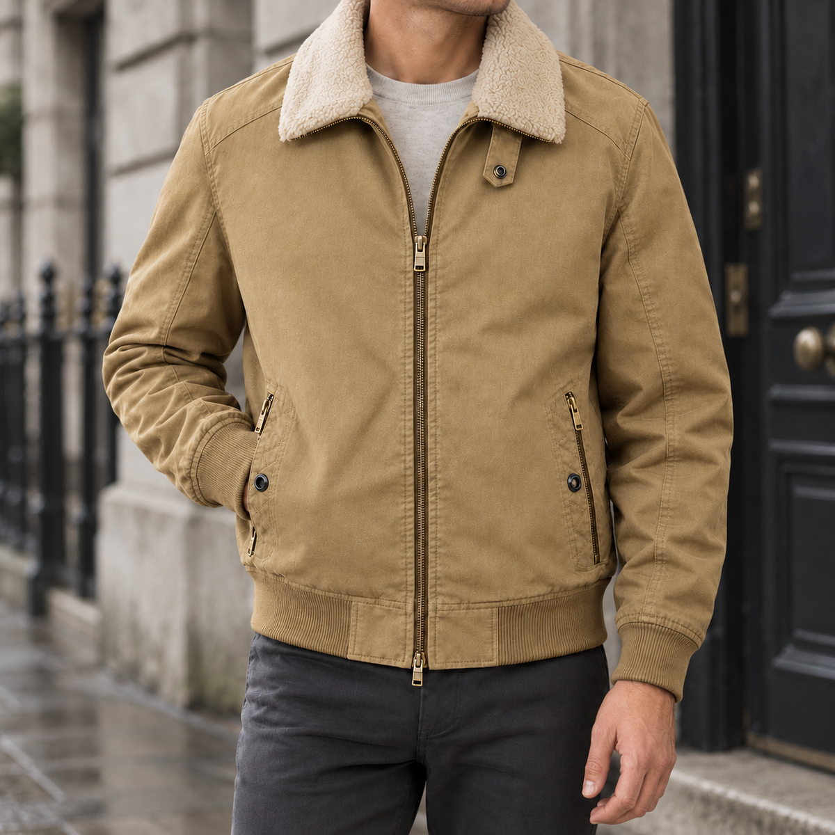 Ronan Fleece Collar Jacket - Khaki