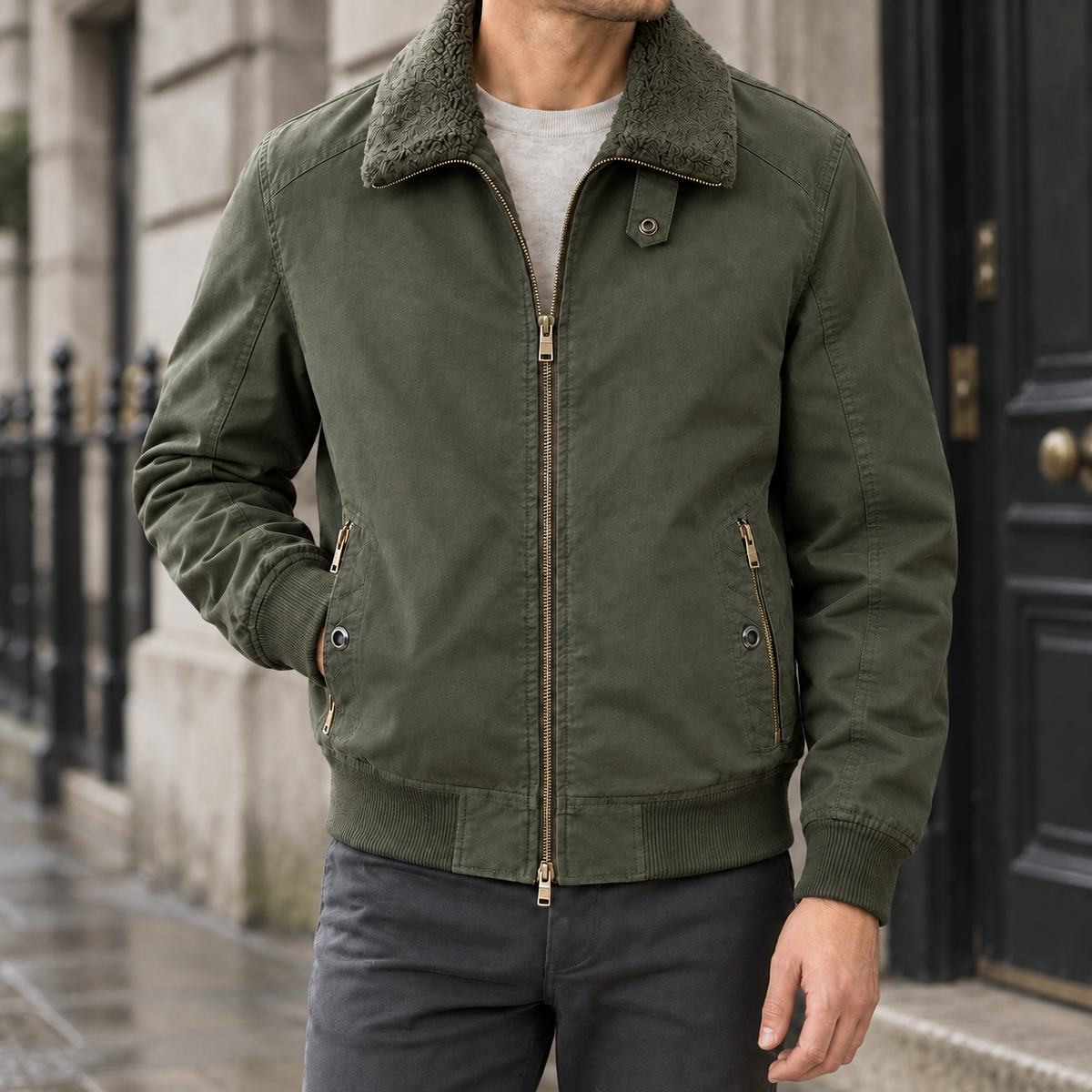 Ronan Fleece Collar Jacket - Army Green