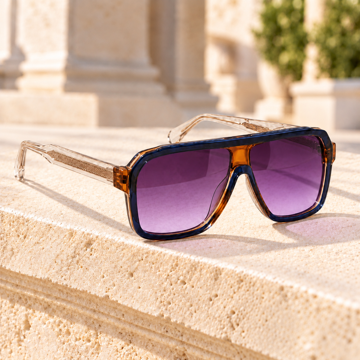 Dana Flat-Top Aviator Sunglasses — Indigo, full frame