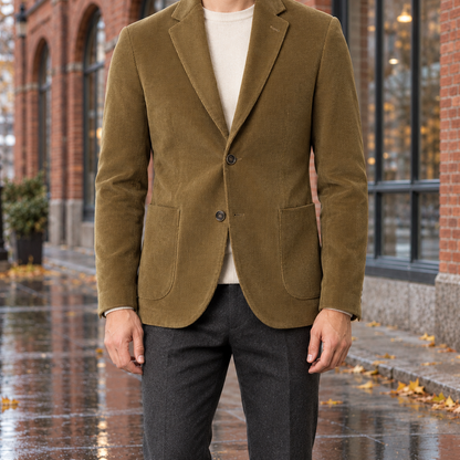 Jameson Corduroy Two-Button Blazer - Khaki, worn