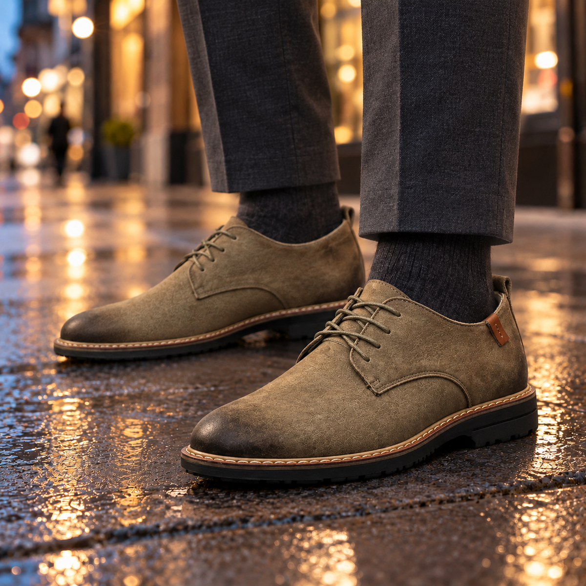 Clark Burnished Leather Derby Shoes - Khaki, worn pair